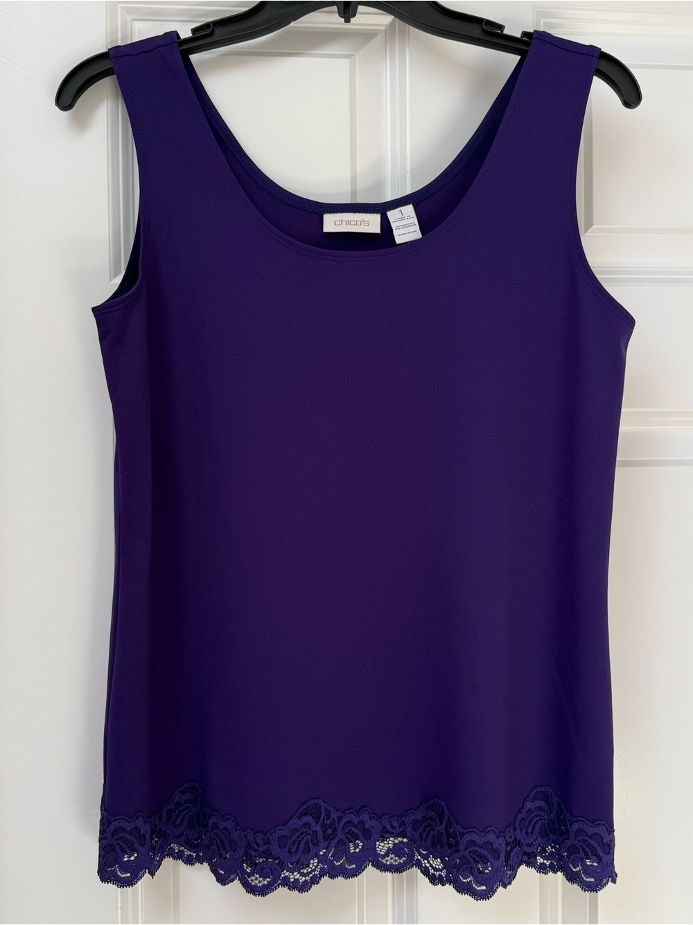 Chico's NWT Travelers™ Lace Trim Tank Top in a deep purple shade Chico’s size 1